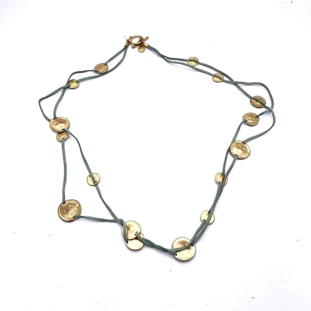 Jones NY New York Double leather Necklace Gold Tone Toggle Clasp Closure Signed